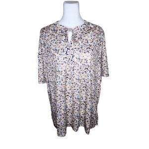 Vintage 70s Short Sleeve Floral Feminine Top Blouse Shirt Womens Size XL Brown